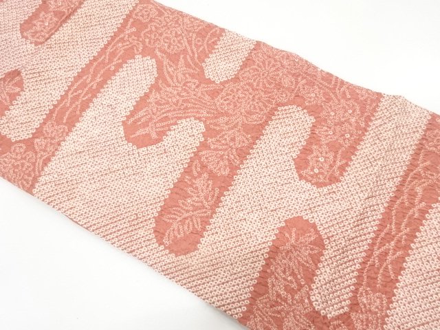 JAPANESE KIMONO / SHIBORI EKASUMI NI KUSABANA PATTERN NAGOYA OBI